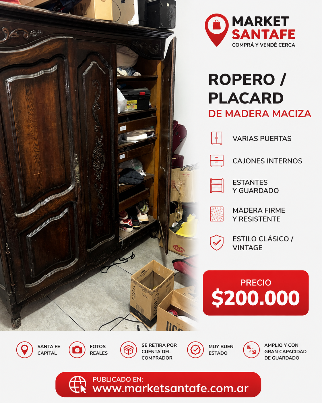Ropero / Placard de madera maciza